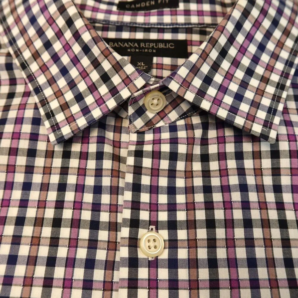 Banana Republic Shirt Men's Size XL Regular Fit Non-Iron Long Sleeve Muli Plaid